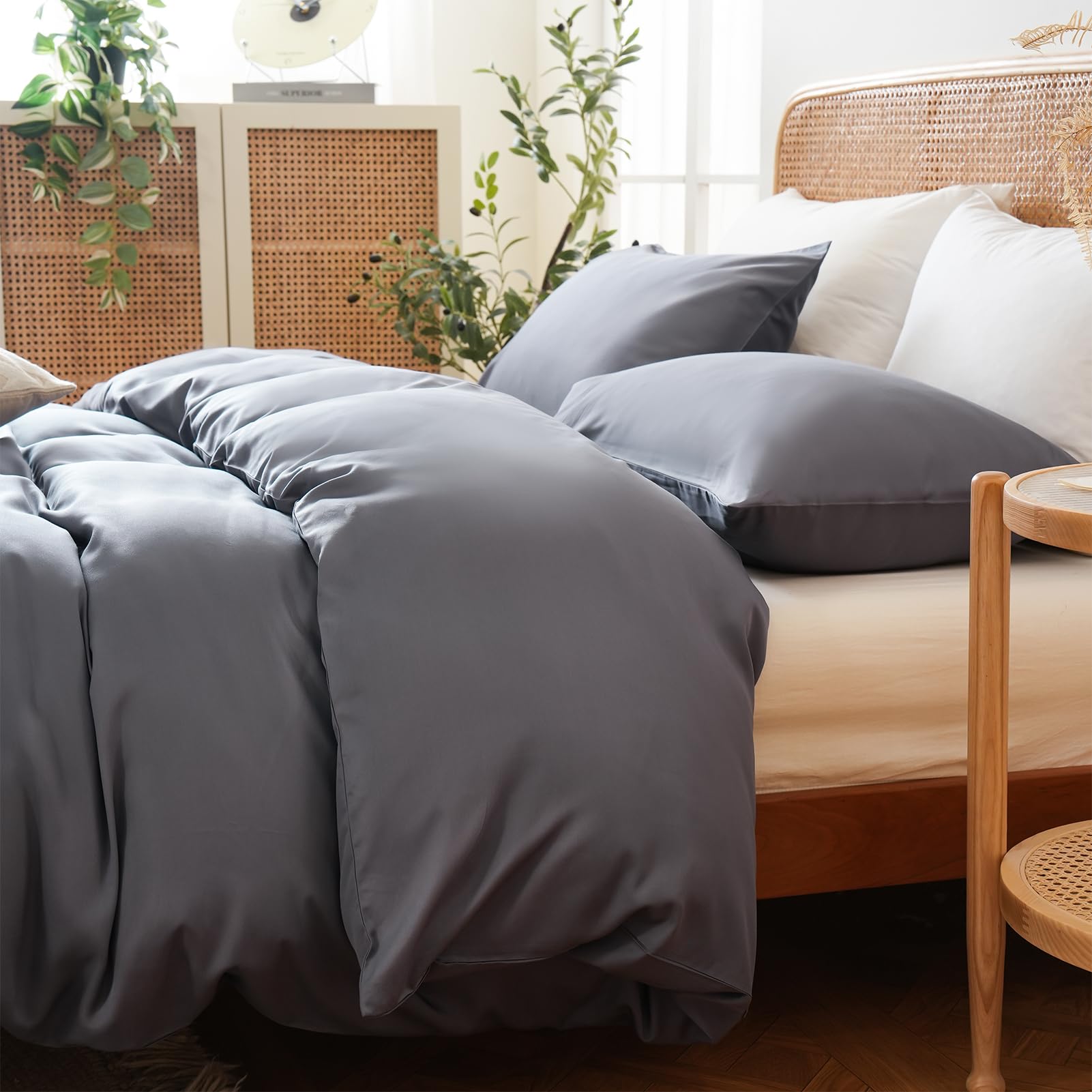 Meishang Duvet Cover King Size, 100% Rayon Derived From Bamboo, Luxury Silky Cooling Duvet Cover Set For Hot Sleepers With Zippe